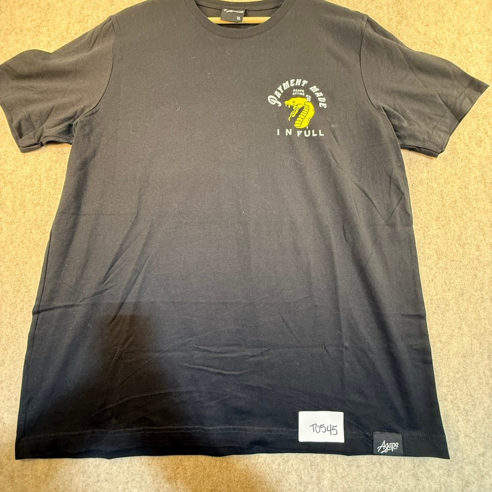 Agape Attire Mens XL Black Payment Made In Full Snake Graphic T-Shirt Streetwear